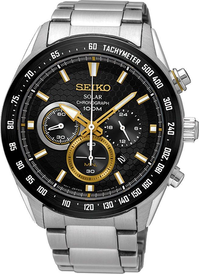 Seiko Dress  Black Dial 43.6 mm Solar Powered Watch For Men - 1
