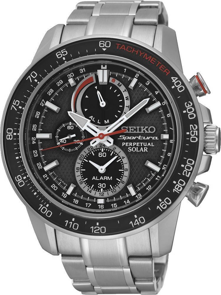 Seiko Sportura  Black Dial 45 mm Solar Powered Watch For Men - 1
