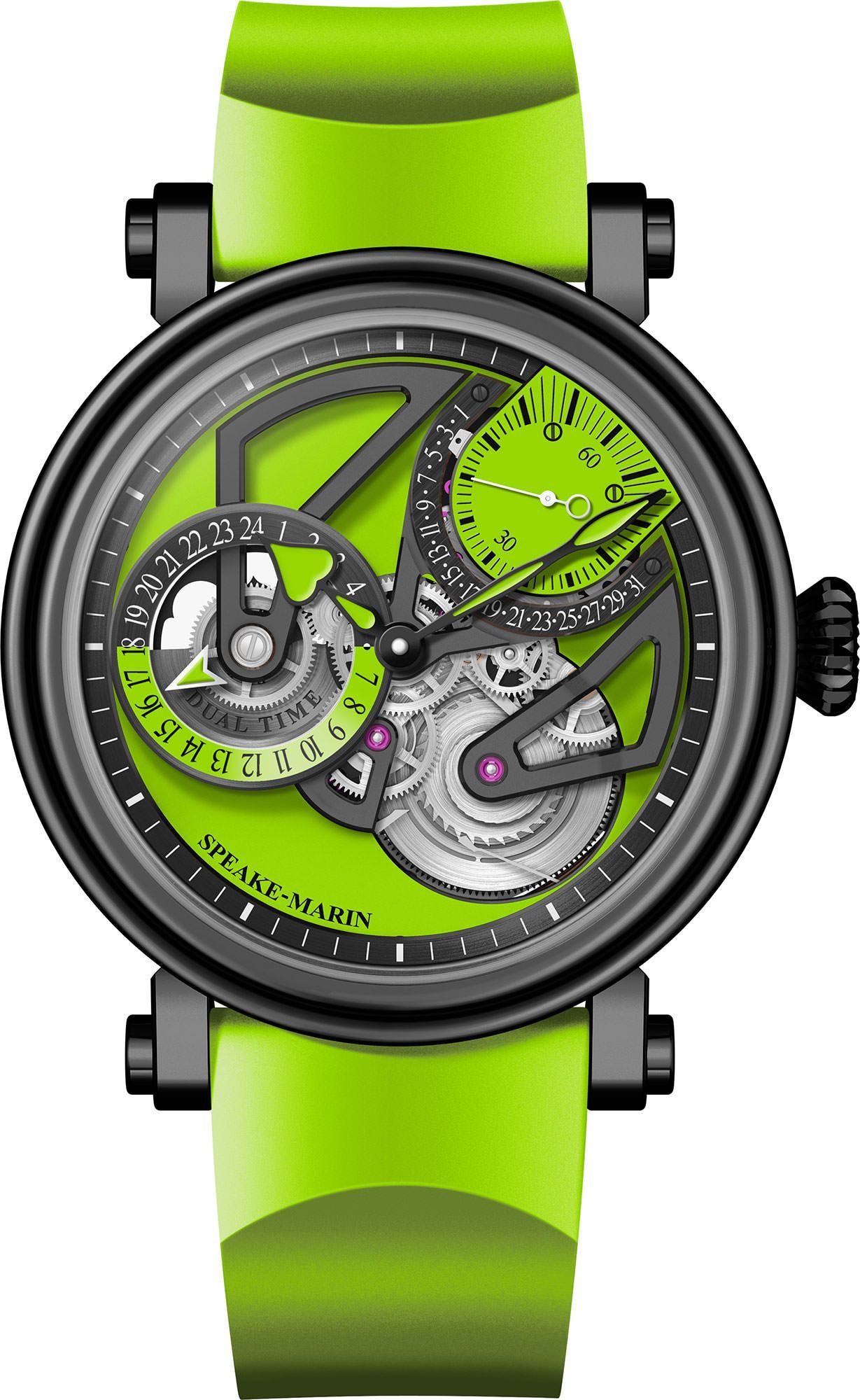 Speake-Marin One & Two Dual Time Lime Skeleton Dial 42 mm Automatic Watch For Men - 1