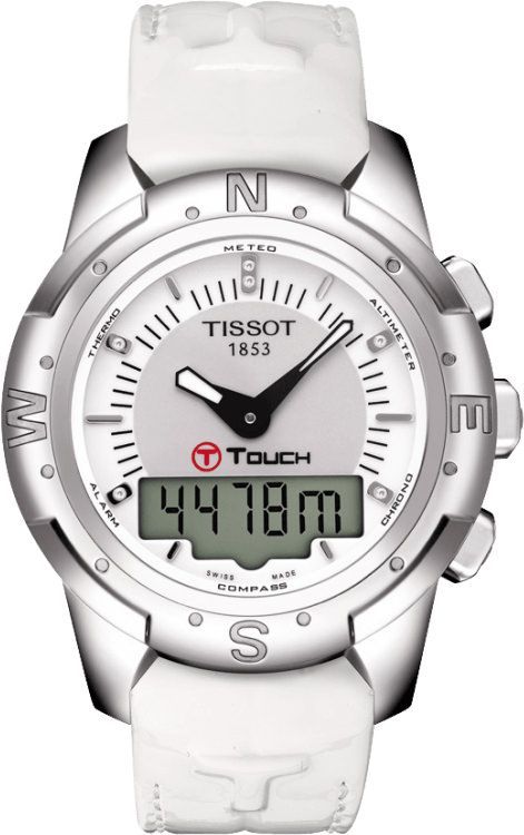 Tissot T Touch II 42 mm Watch in White Dial For Women - 1