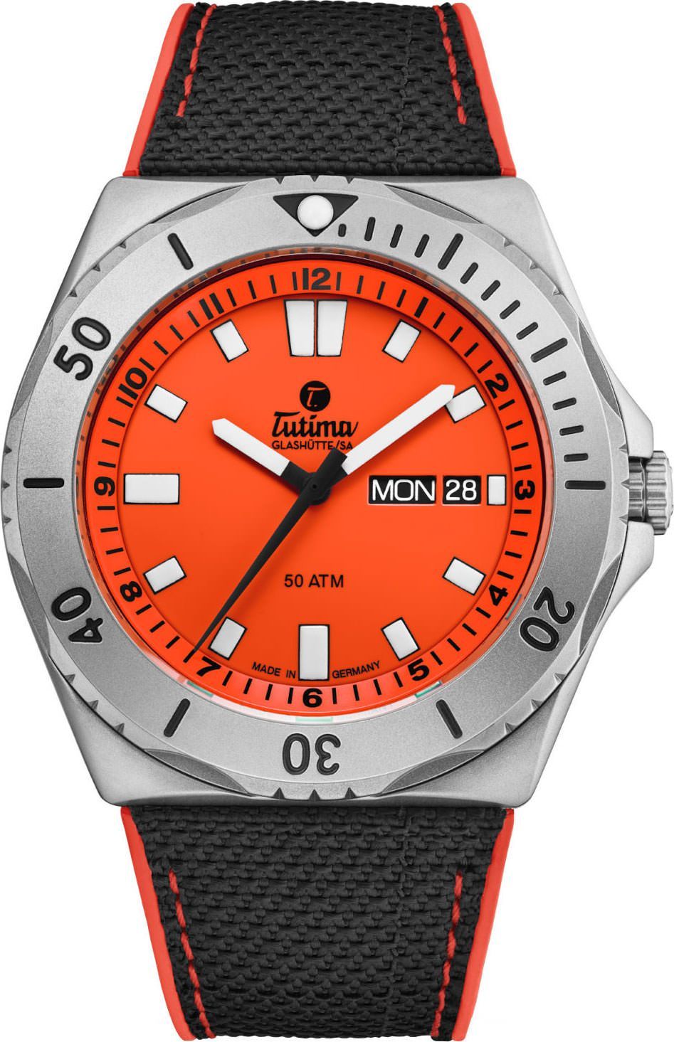 Tutima Glashütte Seven Seas 44 mm Watch in Orange Dial For Men - 1