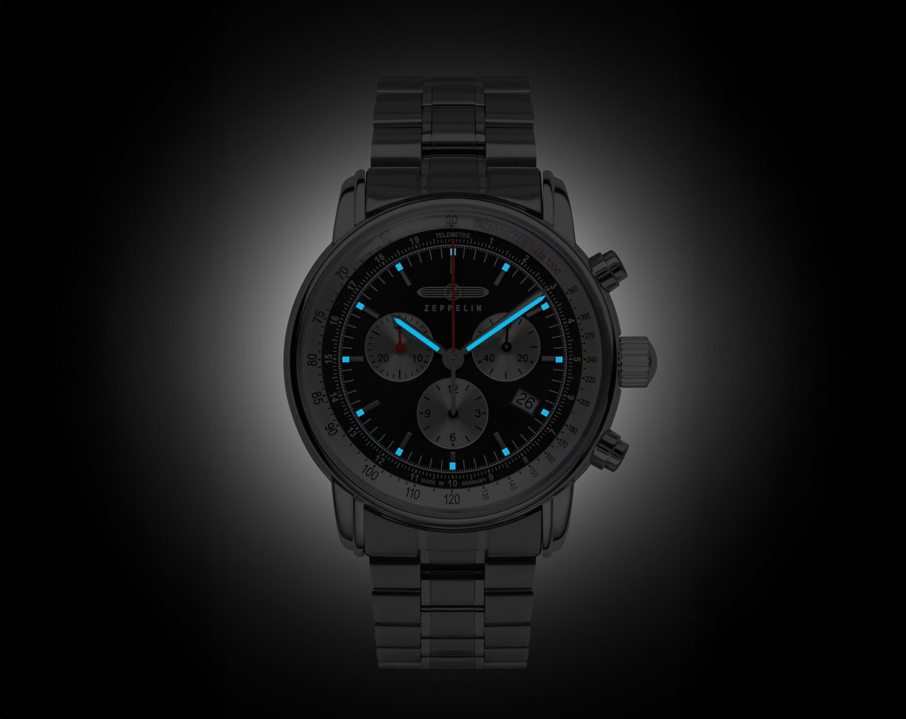 Zeppelin 100 Jahre Zeppelin  Black Dial 42 mm Quartz Watch For Men - 2