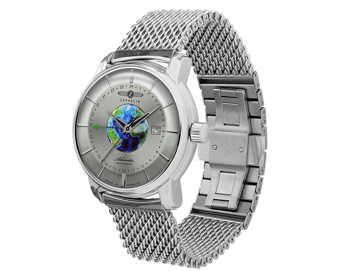 Zeppelin Atlantic Orologio Uomo Automatico 8468-1 | 42mm | Pelle Nera E Quadrante Argento