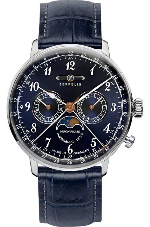 Zeppelin LZ 129 Hindenburg Mondphase 40 mm Watch in Blue Dial