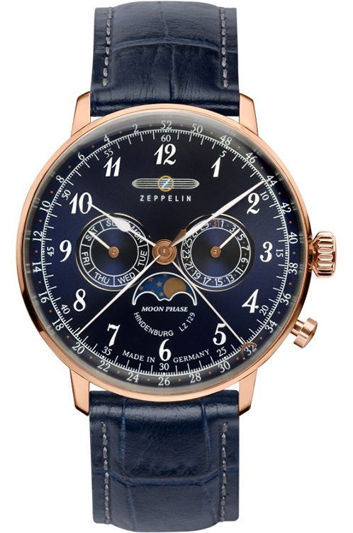 Zeppelin LZ 129 Hindenburg Mondphase 40 mm Watch in Blue Dial